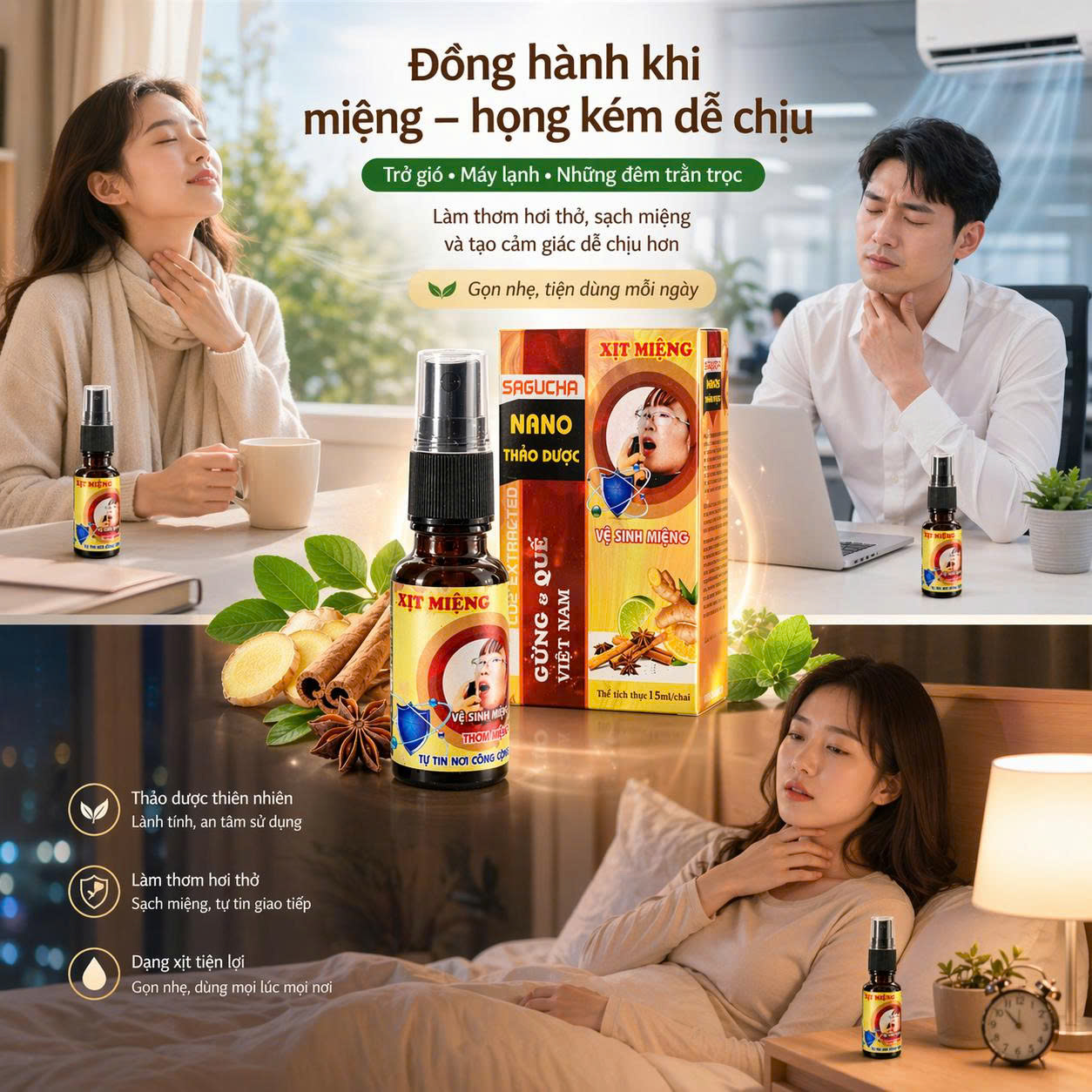 Hoàn cảnh khiến cổ họng khô rát và cách Sagucha bảo vệ