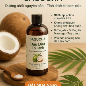 Dầu dừa ép lạnh nguyên chất Sagucha 500ml dùng trong massage và chăm sóc da