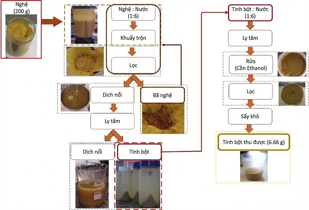 Sơ đồ quy trình thí nghiệm thu hồi tinh bột nghệ vn