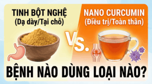 So sánh Tinh Bột Nghệ cho dạ dày và Nano Curcumin điều trị toàn thân, viêm khớp, ung thư.