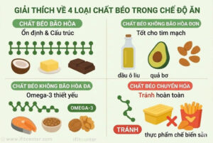 Infographic trực quan xếp hạng dầu olive, dầu dừa, sữa, bơ… với biểu tượng rõ ràng
