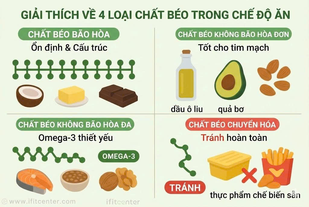 Infographic trực quan xếp hạng dầu olive, dầu dừa, sữa, bơ… với biểu tượng rõ ràng