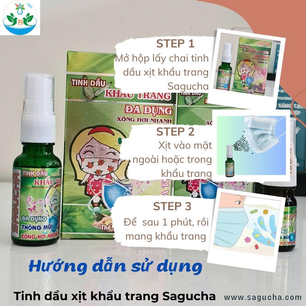 3 bước dùng tinh dầu khẩu trang Sagucha