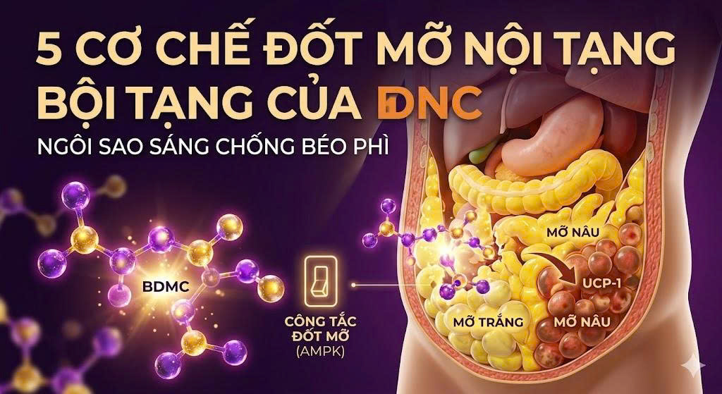 Sơ đồ 5 Cơ Chế Đốt Mỡ Nội Tạng Của BDMC (Curcumin III)