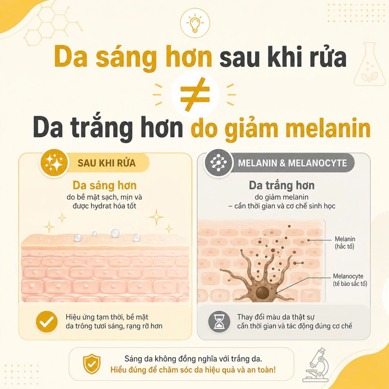 Da sáng hơn sau khi rửa không đồng nghĩa da trắng hơn do giảm melanin