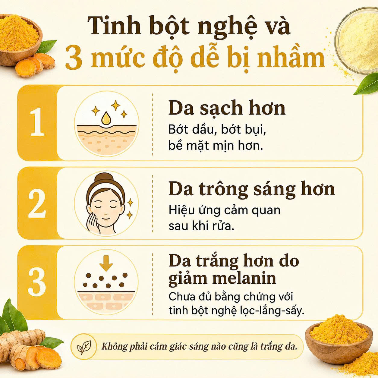 Ba mức độ dễ bị nhầm khi nói tinh bột nghệ làm sáng da hay làm trắng da