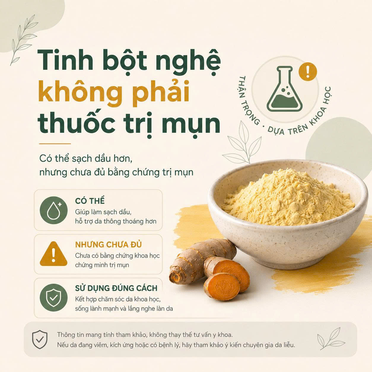 Tinh bột nghệ không phải thuốc trị mụn và chưa đủ bằng chứng khoa học trị mụn