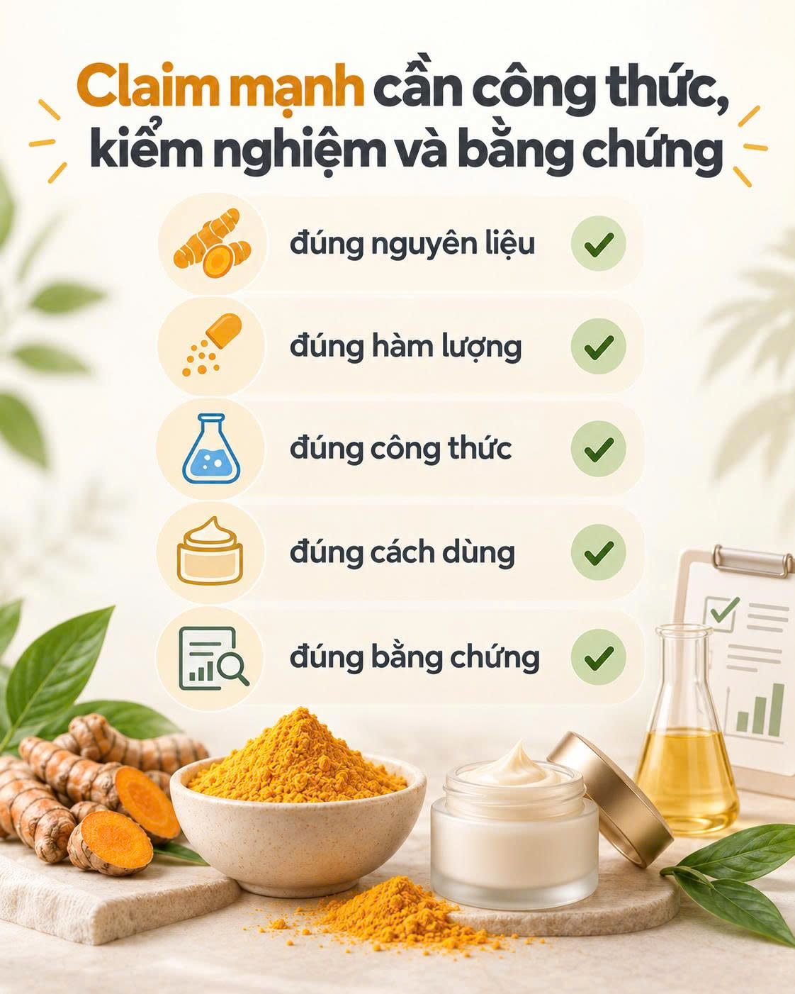 Claim mạnh trong mỹ phẩm cần đúng nguyên liệu đúng hàm lượng đúng công thức đúng cách dùng và đúng bằng chứng