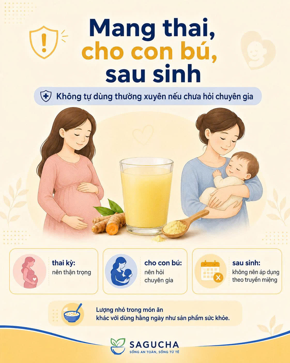 Mang thai cho con bú và sau sinh cần thận trọng khi uống tinh bột nghệ thường xuyên