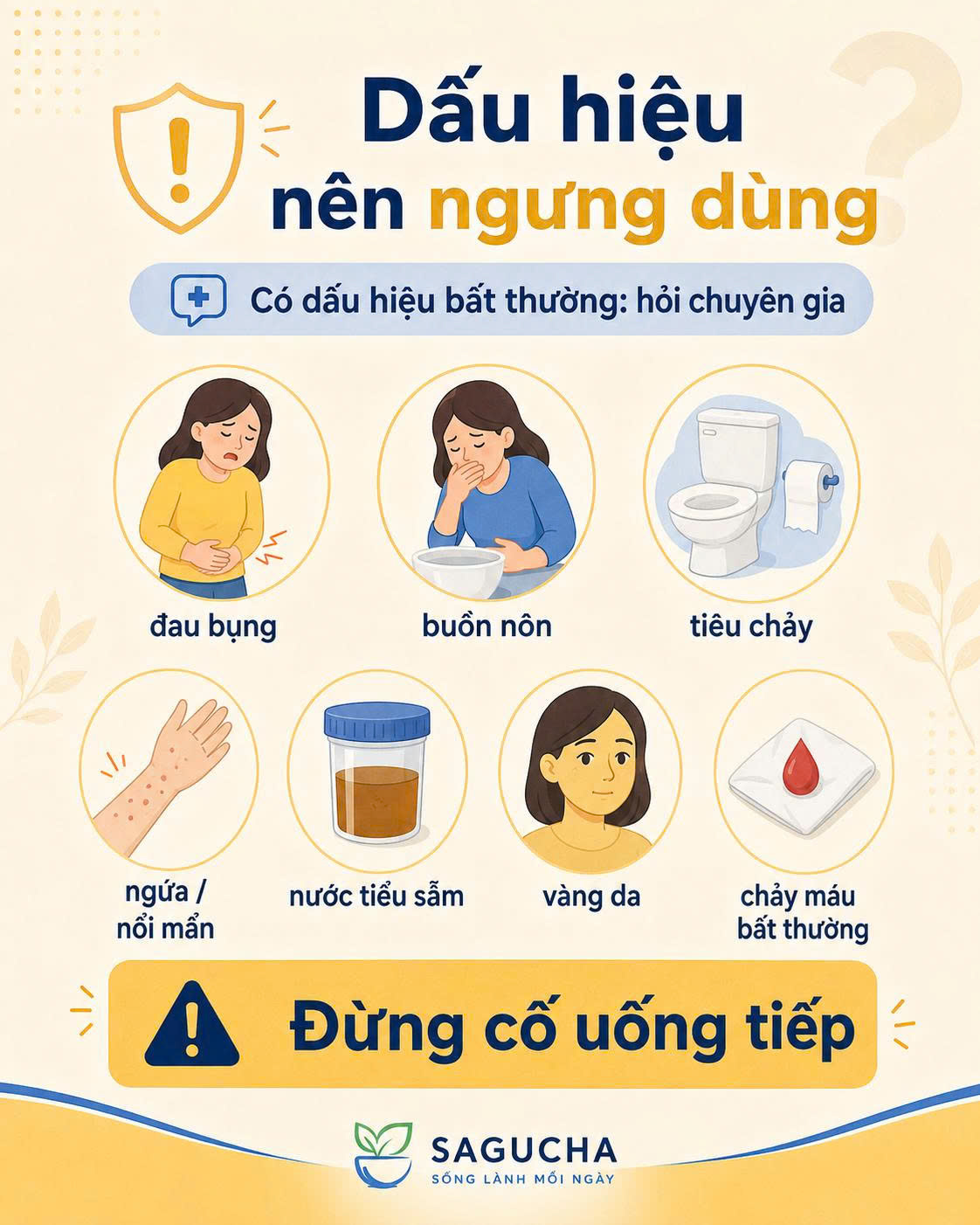 Dấu hiệu nên ngưng uống tinh bột nghệ gồm đau bụng buồn nôn tiêu chảy nổi mẩn nước tiểu sẫm vàng da và chảy máu bất thường