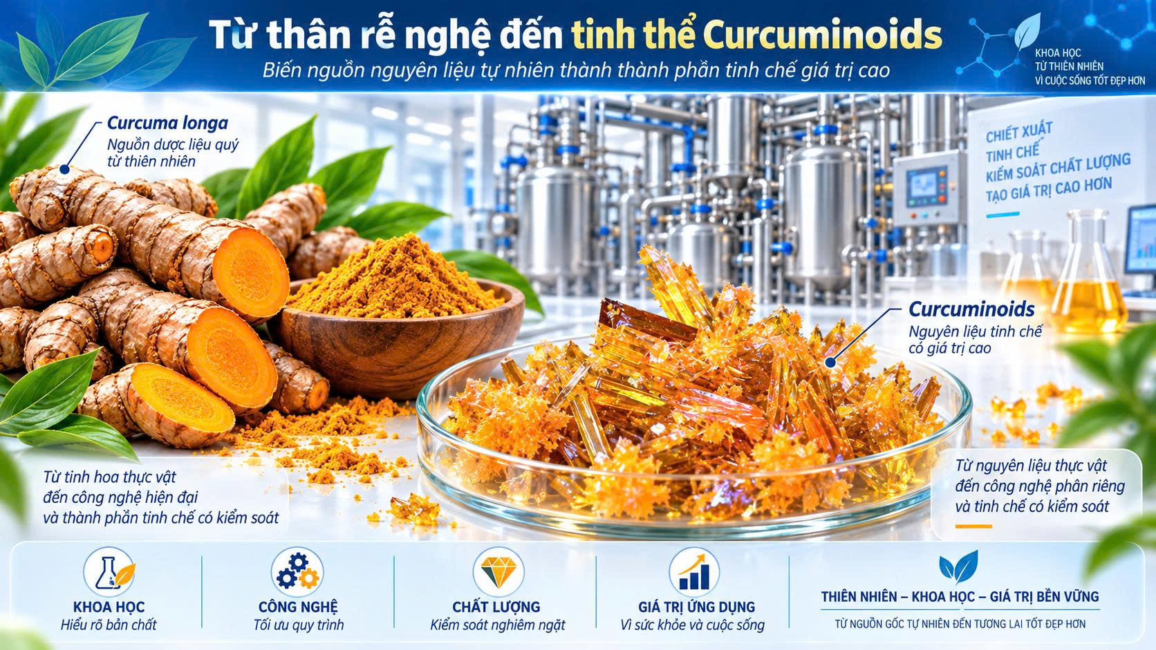 Từ thân rễ nghệ đến tinh thể Curcuminoids