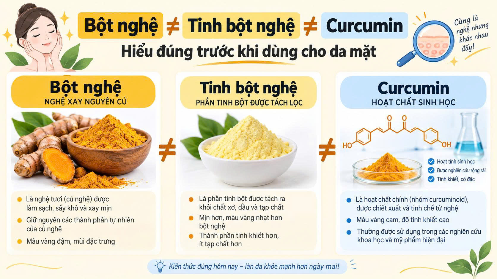 Bột nghệ tinh bột nghệ và curcumin khác nhau khi dùng cho da mặt