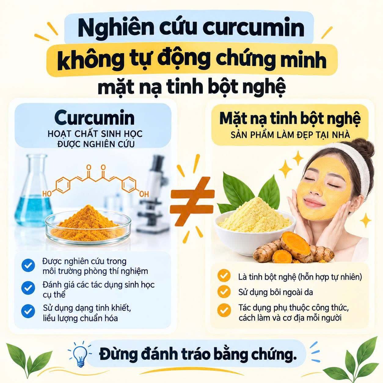 Nghiên cứu curcumin không tự động chứng minh claim cho mặt nạ tinh bột nghệ tự pha