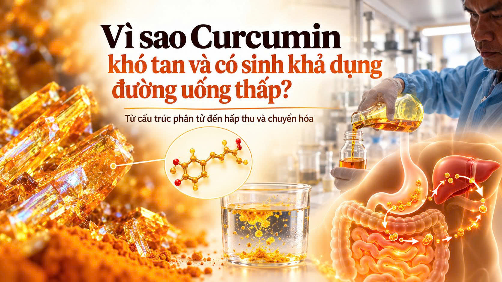 Vì sao Curcumin khó tan và có sinh khả dụng đường uống thấp